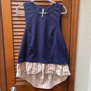 Anthropologie sleeveless navy cutout blouse size L